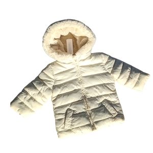 Gymboree Girls 12-18m Faux Fur Cream/White Puffer Jacket w/ Gold Zipper
